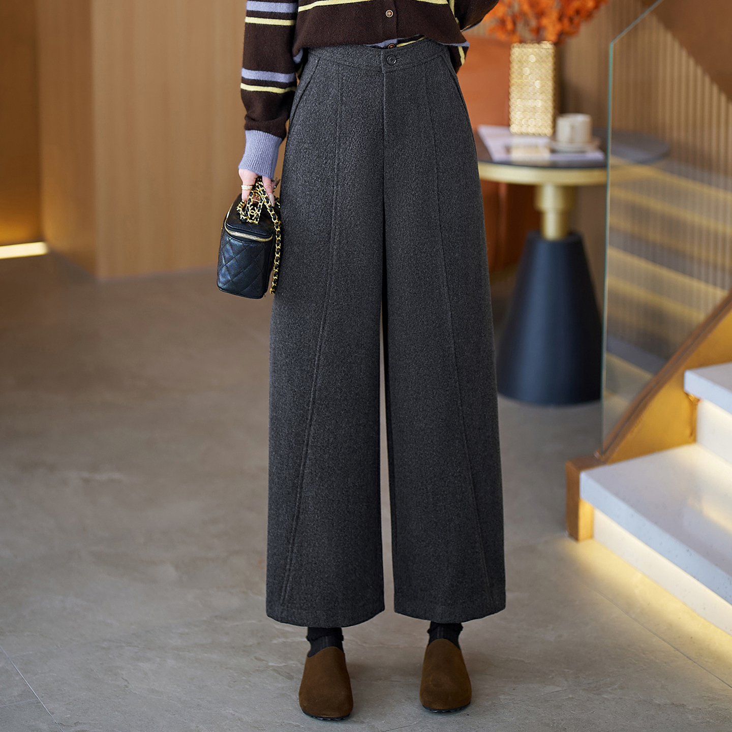 【余生隋心专属】毛呢暖冬微阔女2025冬宽松弯刀遮跨休闲微阔弯刀裤