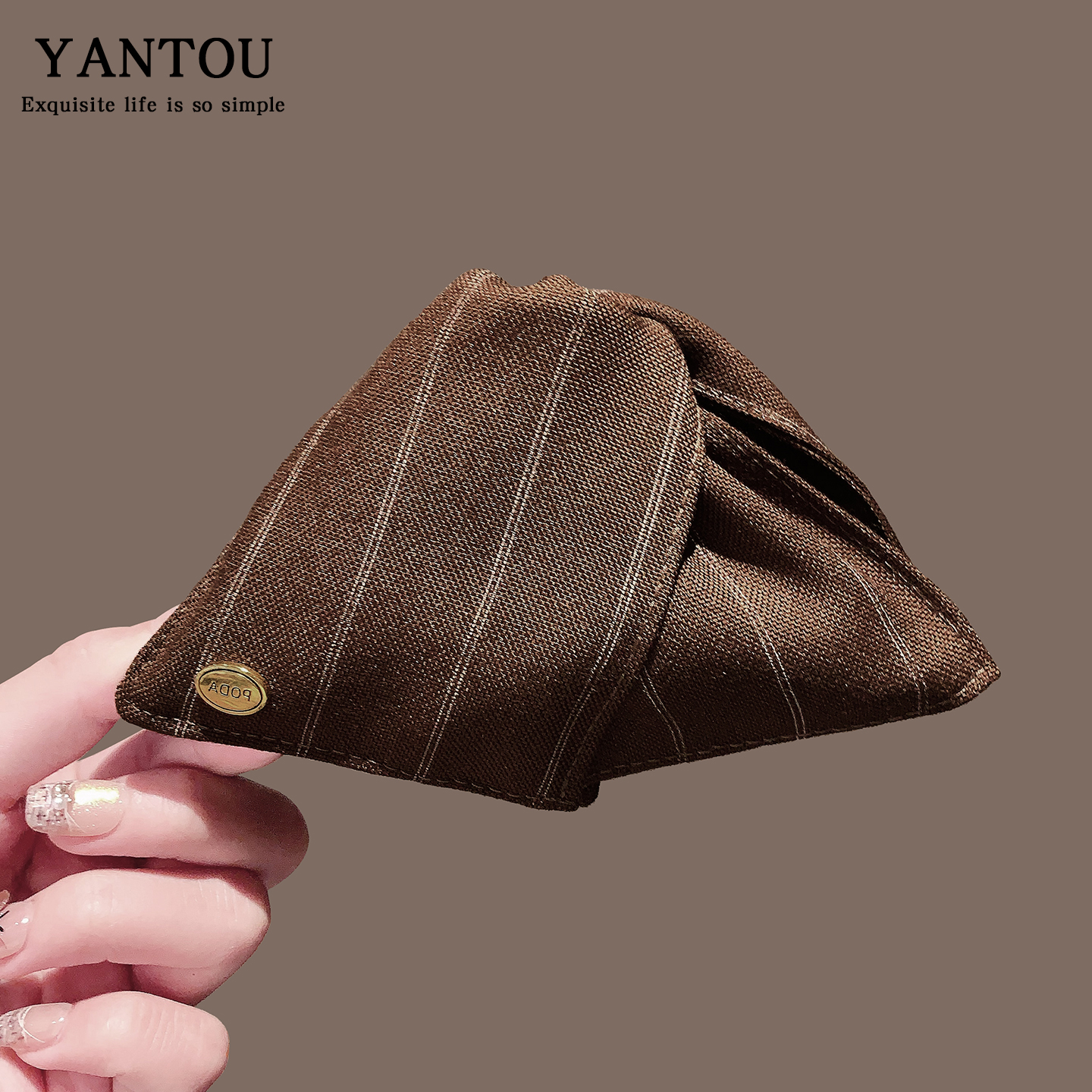 韩国条纹布艺褐色贝壳三角抓夹新款饱满后脑勺高级感扎高马尾发夹