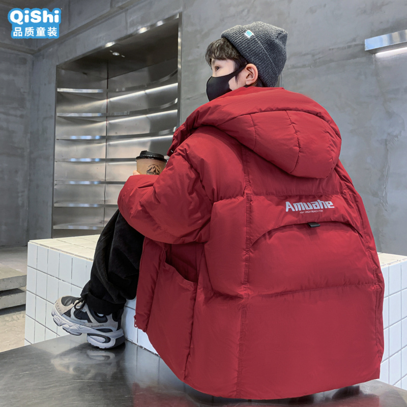 男童冬季棉服保暖2025新款中大童红色棉袄儿童加厚冬装棉衣外套潮