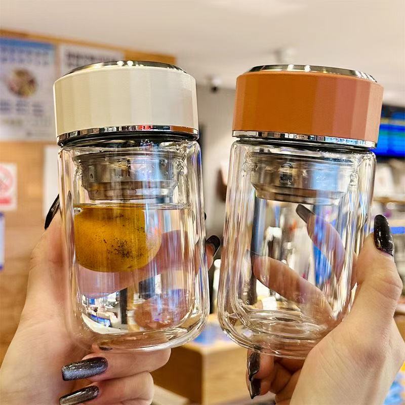 玻璃水杯高颜值女士双层玻璃杯耐高温泡茶杯子居家便携式迷你小巧