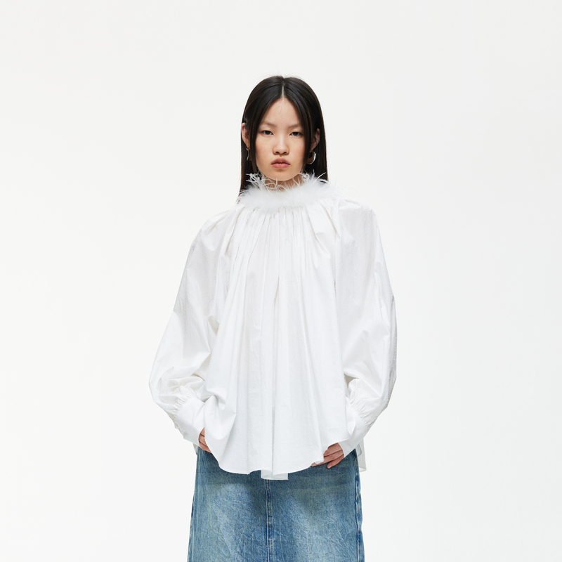 【会员专享】REVAN STUDIO高级感百搭鸵鸟毛衬衣SN90901534