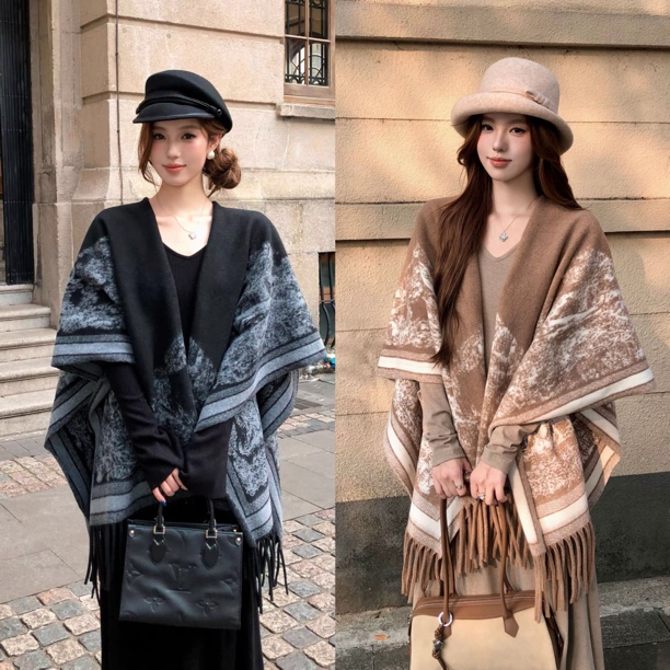 【新中式双面披肩洋气外搭】秋冬百搭复古国风新中式气质斗篷款披肩