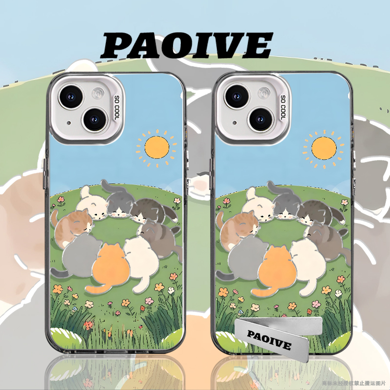 草地猫咪适用苹果华为vivoiPhone小米三星防摔彩银手机壳