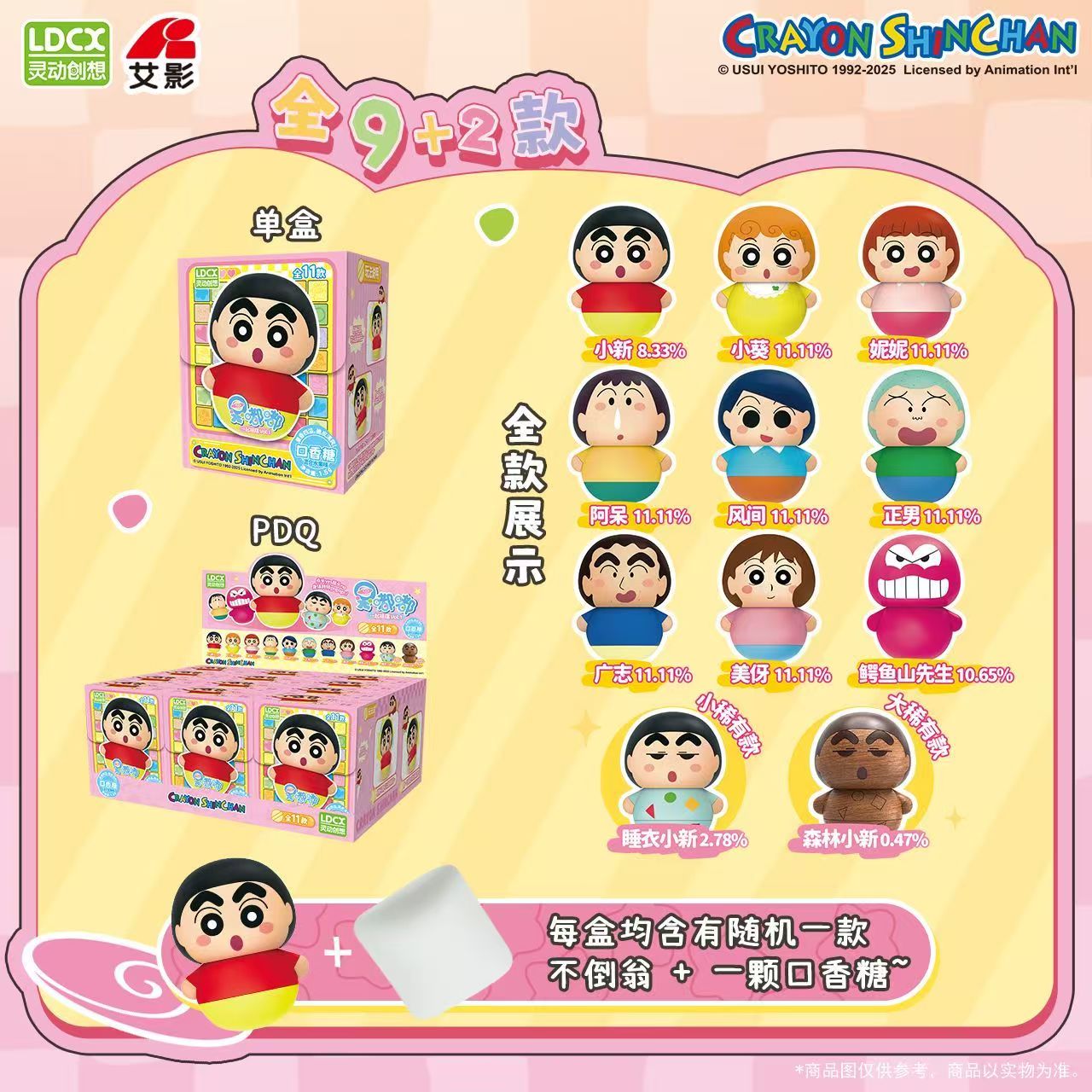 灵动创想食玩蜡笔小新解压公仔晃嘟嘟车载摆件不倒翁盲盒生日礼盒