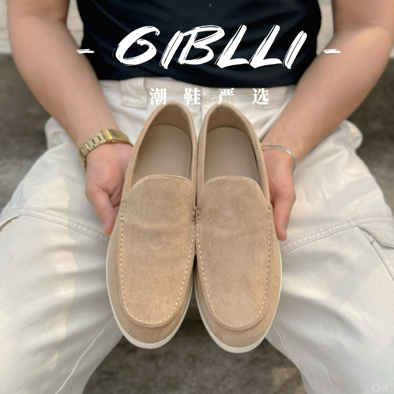 男鞋子翻毛皮一脚蹬磨砂平底套脚鞋正装夏季新款低帮浅口乐福鞋