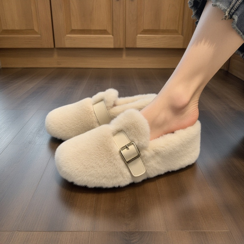 兔毛绒~毛毛鞋女冬季新款外穿百搭加绒棉鞋水貂毛绒豆豆鞋女款