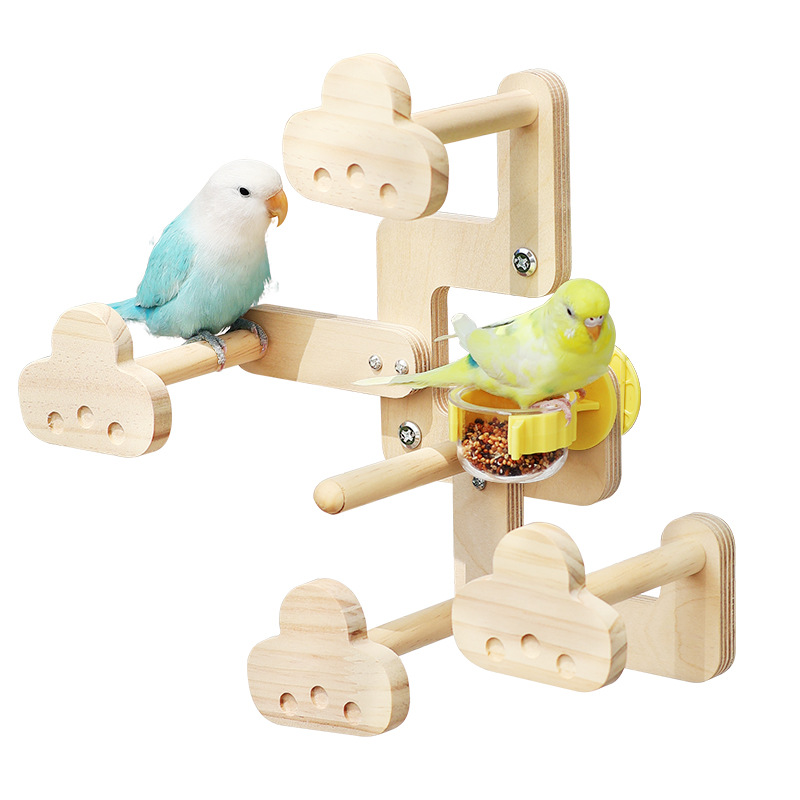 鹦鹉转转乐玩具可调节多用折叠实木觅食解闷互动鹦鹉站杆鹦鹉站架