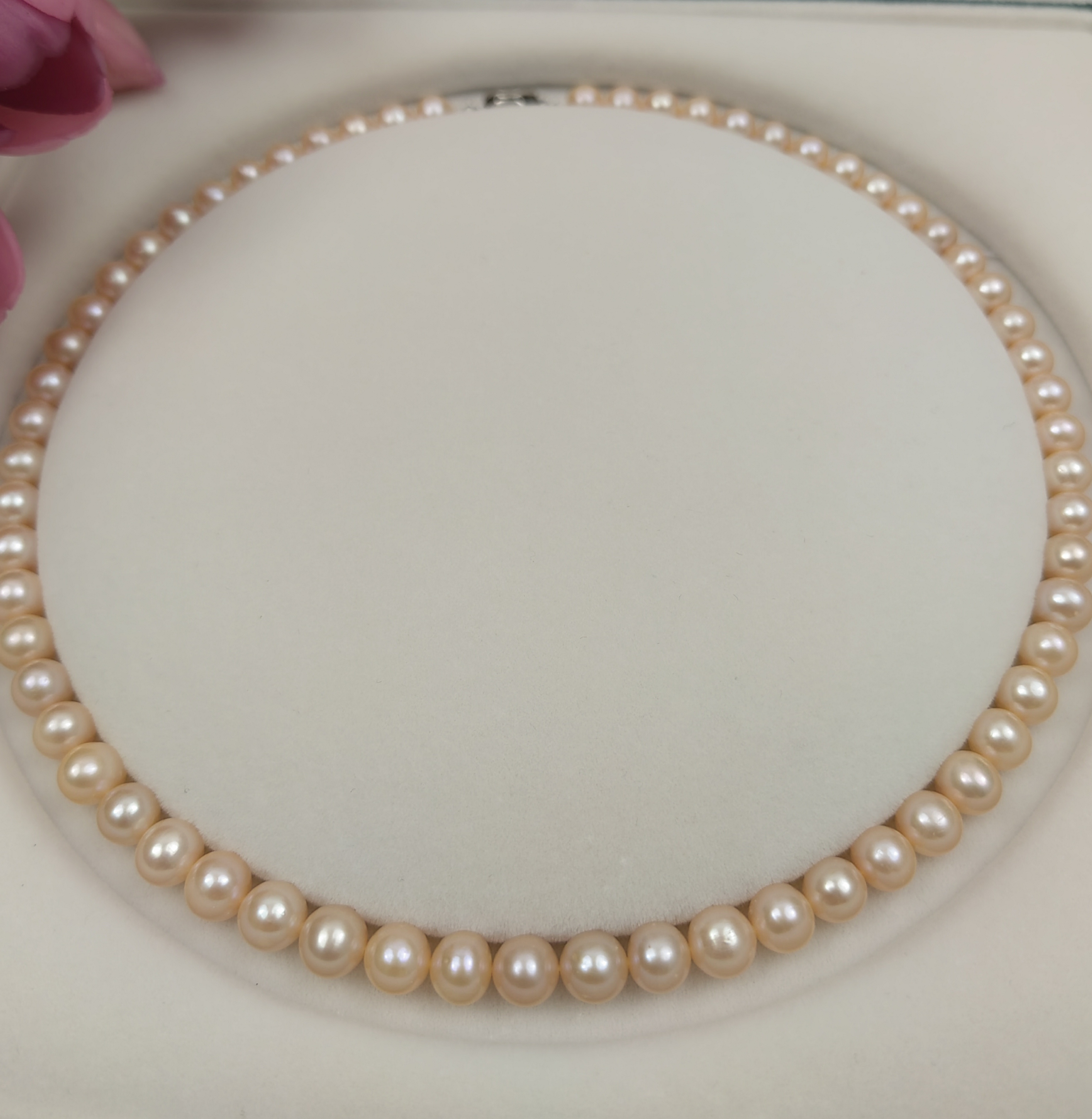 9 银配天然淡水珍珠项链高光高亮中国红7-8mm近正圆送妈妈礼物