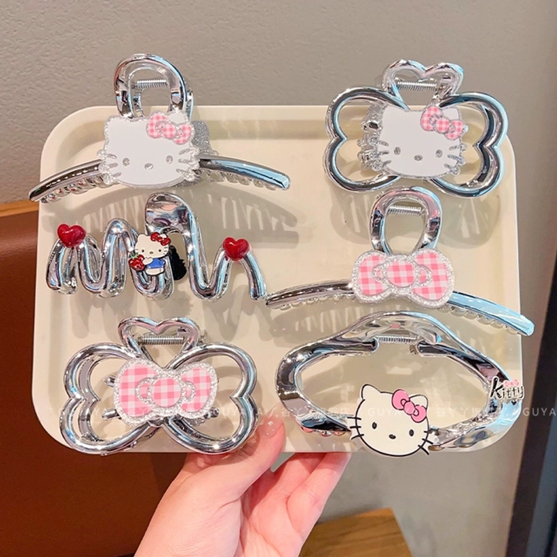 韩系亮银色高级感kitty猫抓夹小女孩后脑勺鲨鱼夹儿童盘发夹发抓