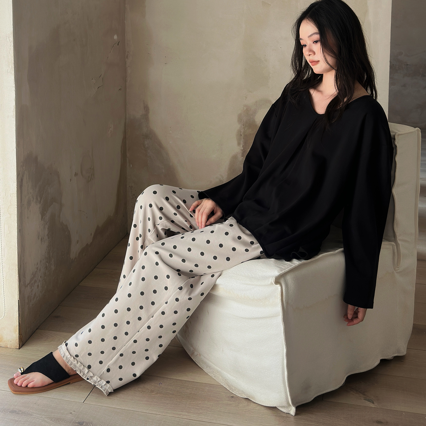 及好新款睡衣女春秋款纯棉长袖高级感可外穿波点长裤家居服套装冬