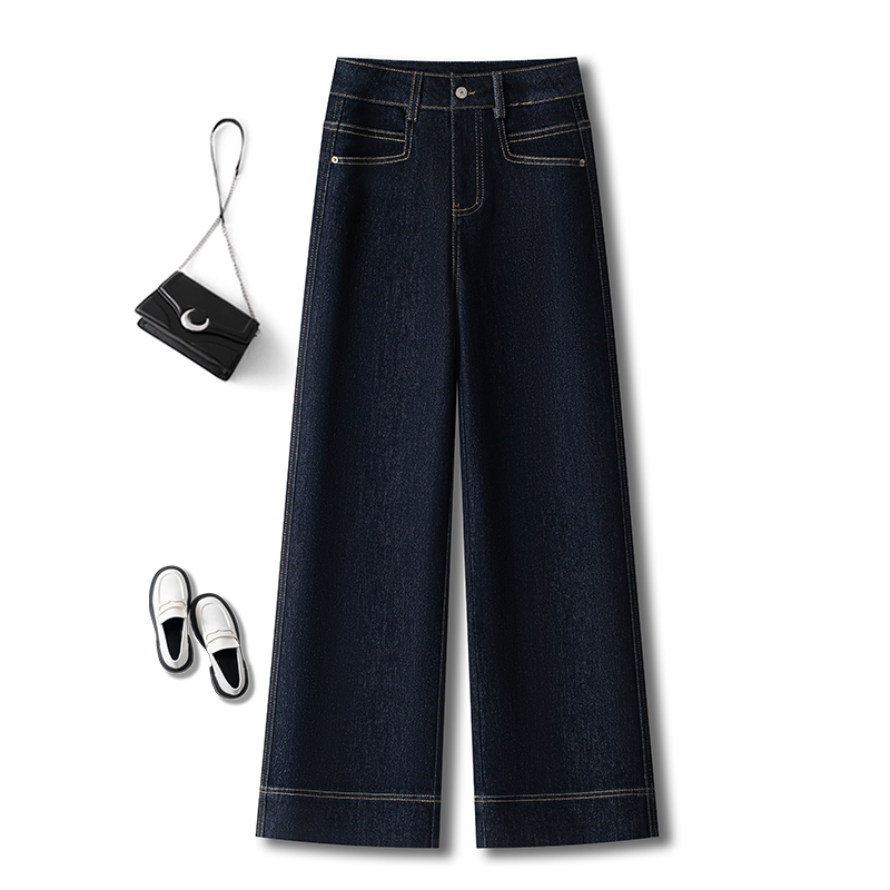 拉夏贝尔杏色加绒时尚阔腿裤女秋冬2025新款高腰宽松显瘦直筒裤子