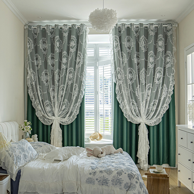 新款浪漫法式轻奢双层布纱一体洛可可少女公主风卧室客厅遮光窗帘