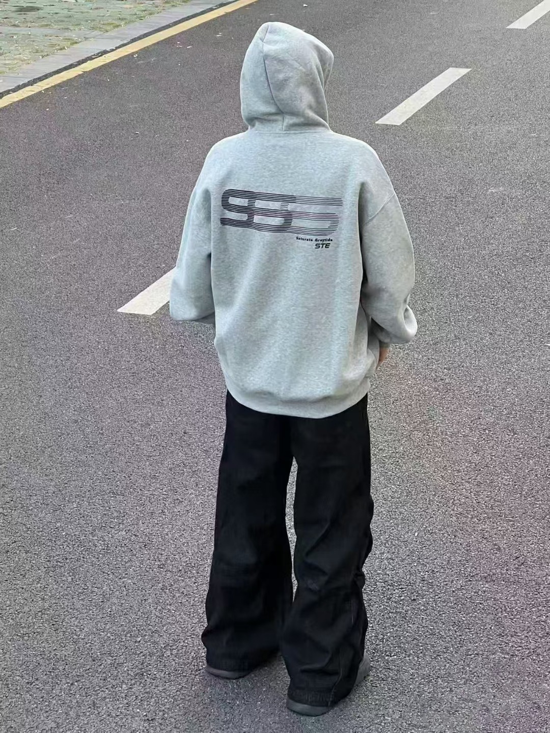 国潮跑道连帽卫衣男秋季痞帅潮牌重磅外套宽松情侣复古休闲帽衫