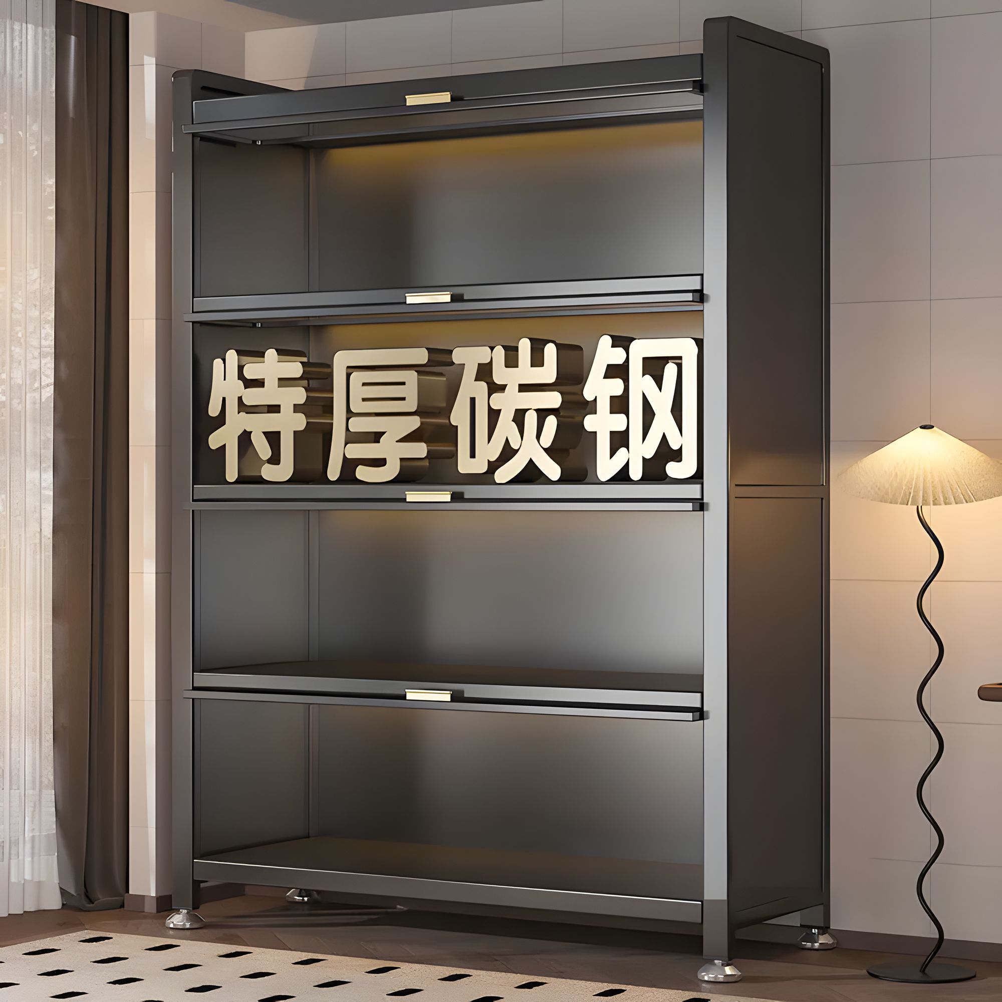 新款钢制置物架落地多层家用收纳储物柜多功能微波炉烤箱储物柜