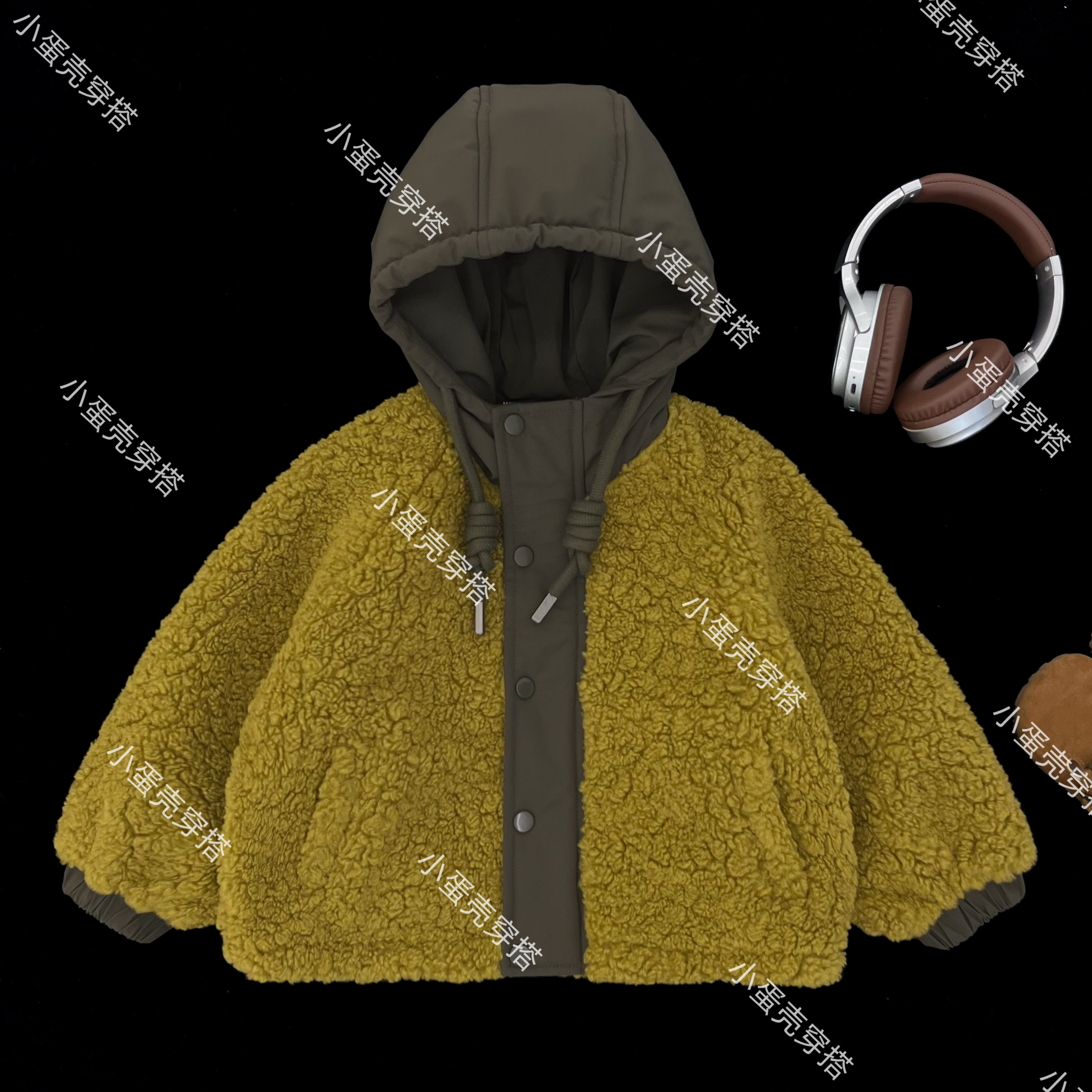 【小蛋壳】儿童秋冬新款韩版时尚加绒加厚毛毛衣男童连帽冬装外套