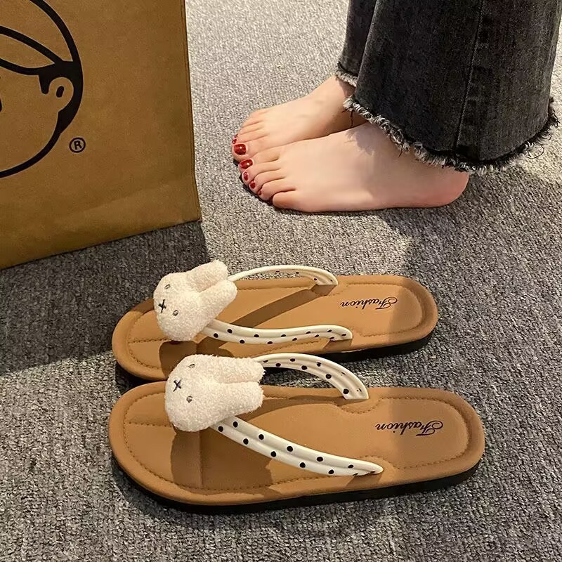 人字拖女夏季女生高颜值兔兔新款萌萌哒波点防滑轻便人字拖鞋夹D