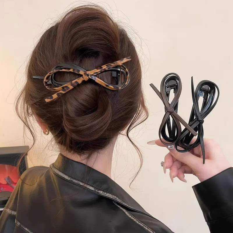 豹纹蝴蝶结2025新款扭扭发夹后脑勺抓夹女高级感一字夹盘发夹头饰