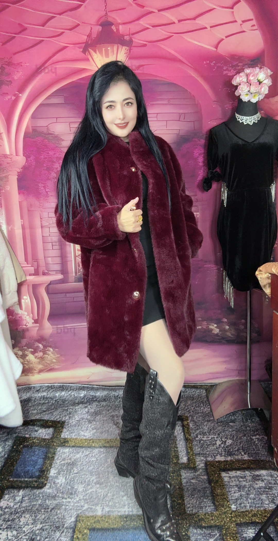 新疆包邮域美家爆款小金80长毛呢大衣(送帽子）