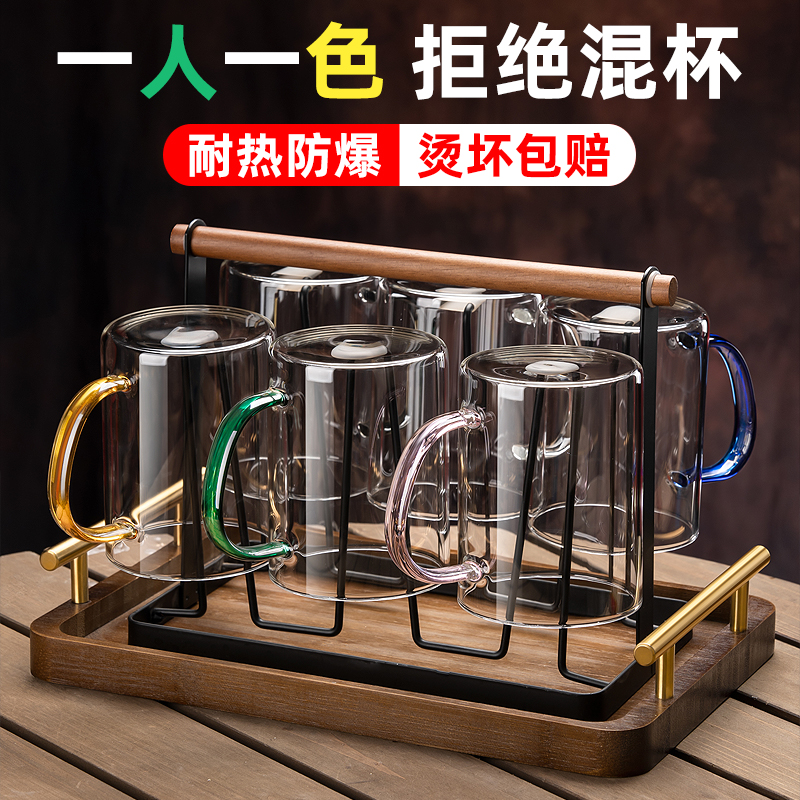 高硼硅玻璃杯子带把手喝水杯家用耐高温待客水杯泡绿茶杯6只装