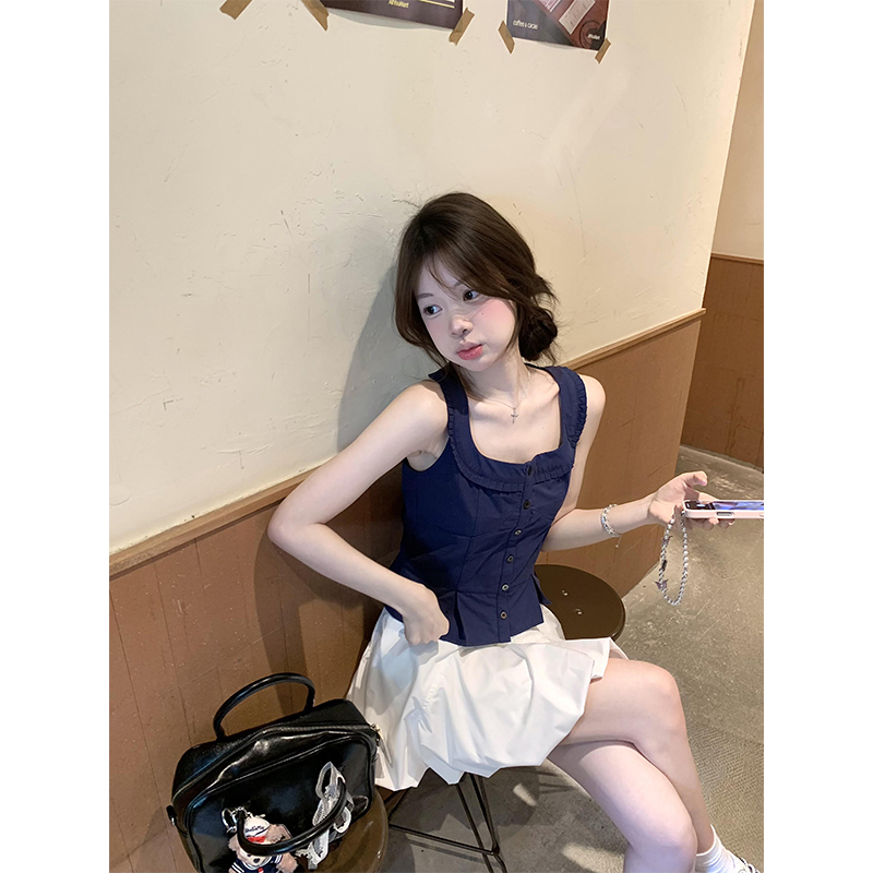 女装禅意仙气飘飘修身吊带两件套衬衫上衣夏季高腰显瘦半身裙套装