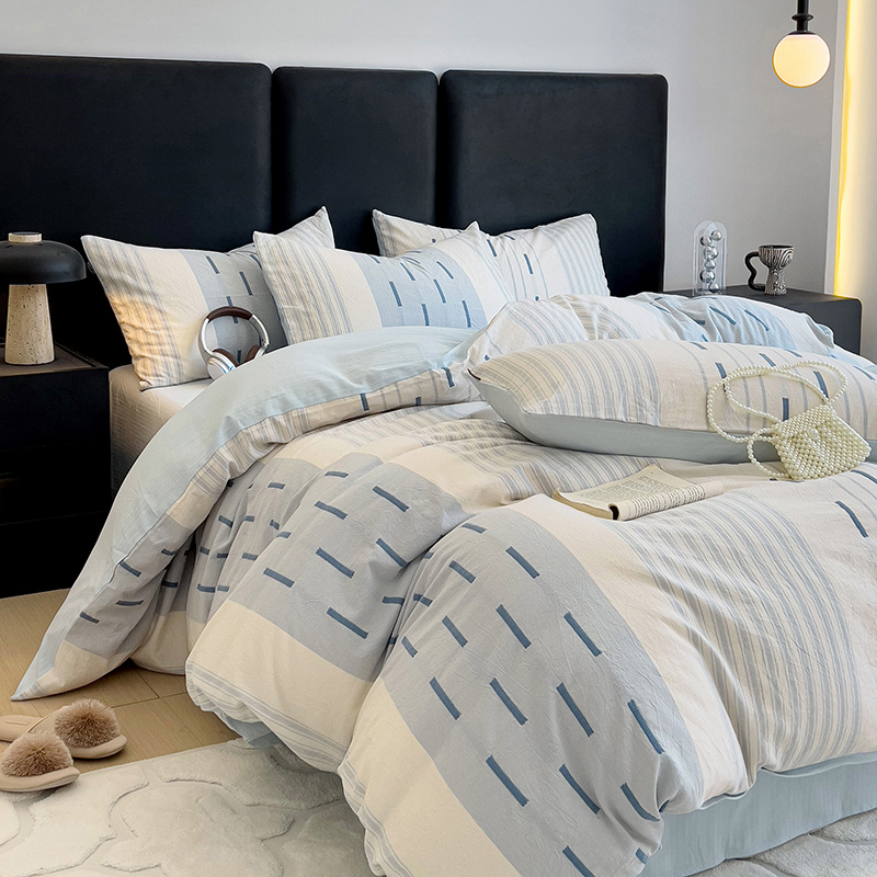 新款纯棉床单款四件套床上用品全棉被罩色织大提花简约床品套件