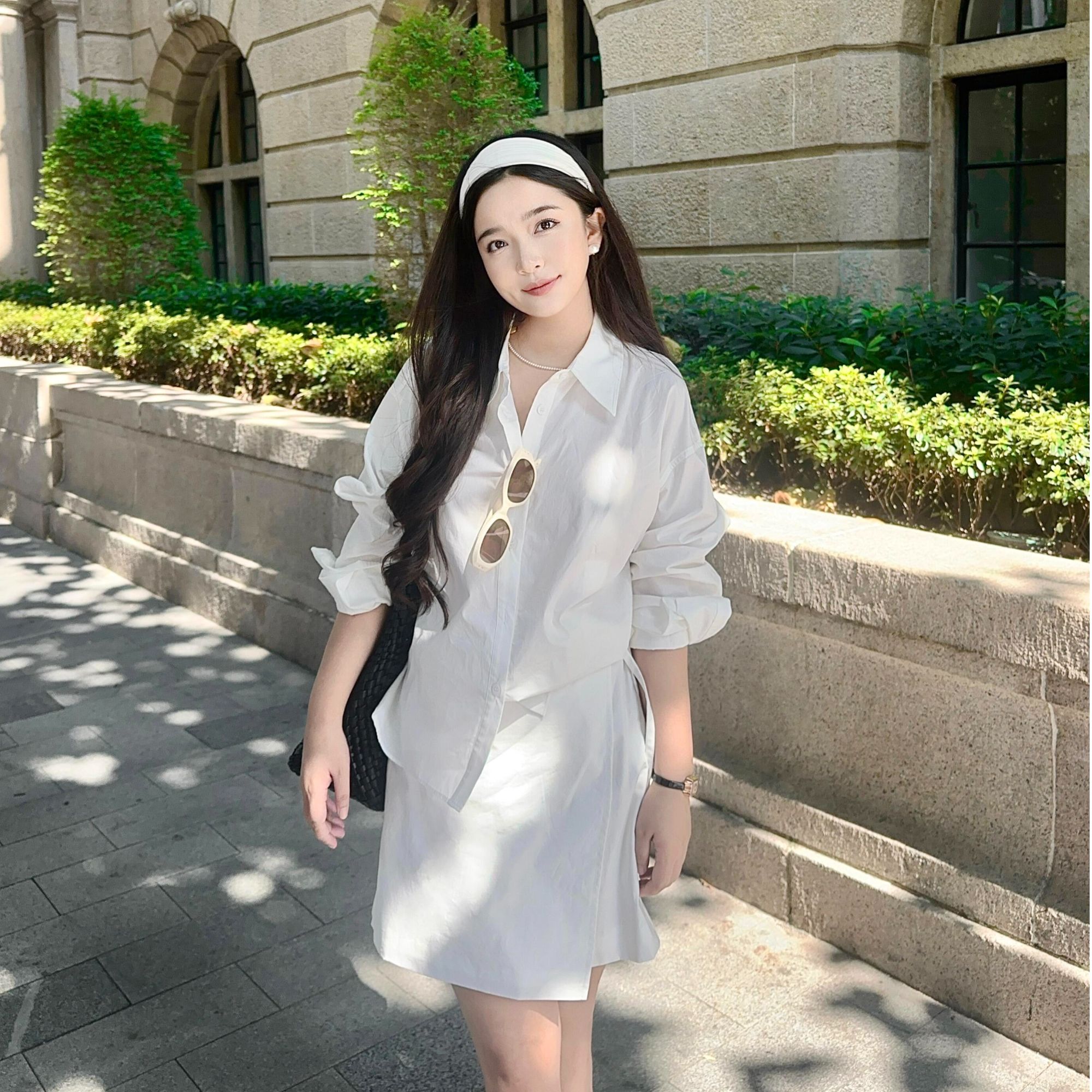 简约高级感棉麻衬衫套装女秋季法式气质棉麻设计感衬衣半裙两件套