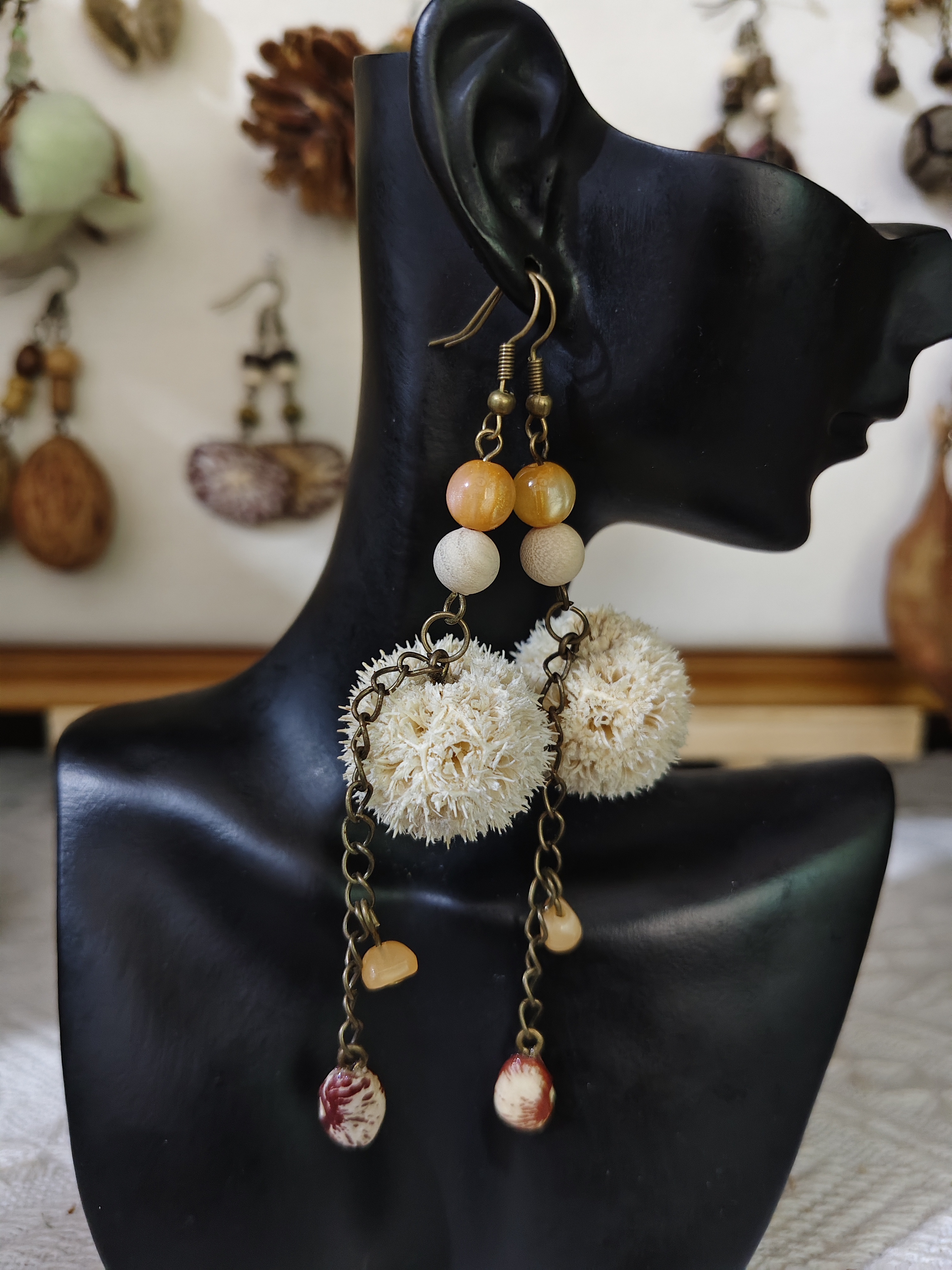 非金属木质耳饰 原创手作长款气质小众复古/时尚个性植物果耳环