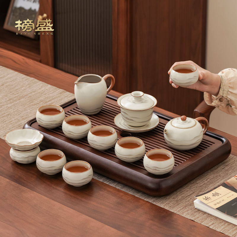 汝窑远山功夫茶具套装2025新款家用客厅高档轻奢泡茶壶茶杯茶盘