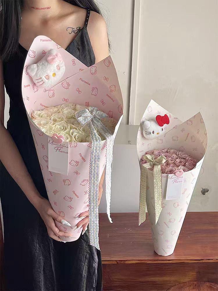 【花儿乐】新品爆款HelloKitty 一体式冰淇淋甜筒花束一体定型片