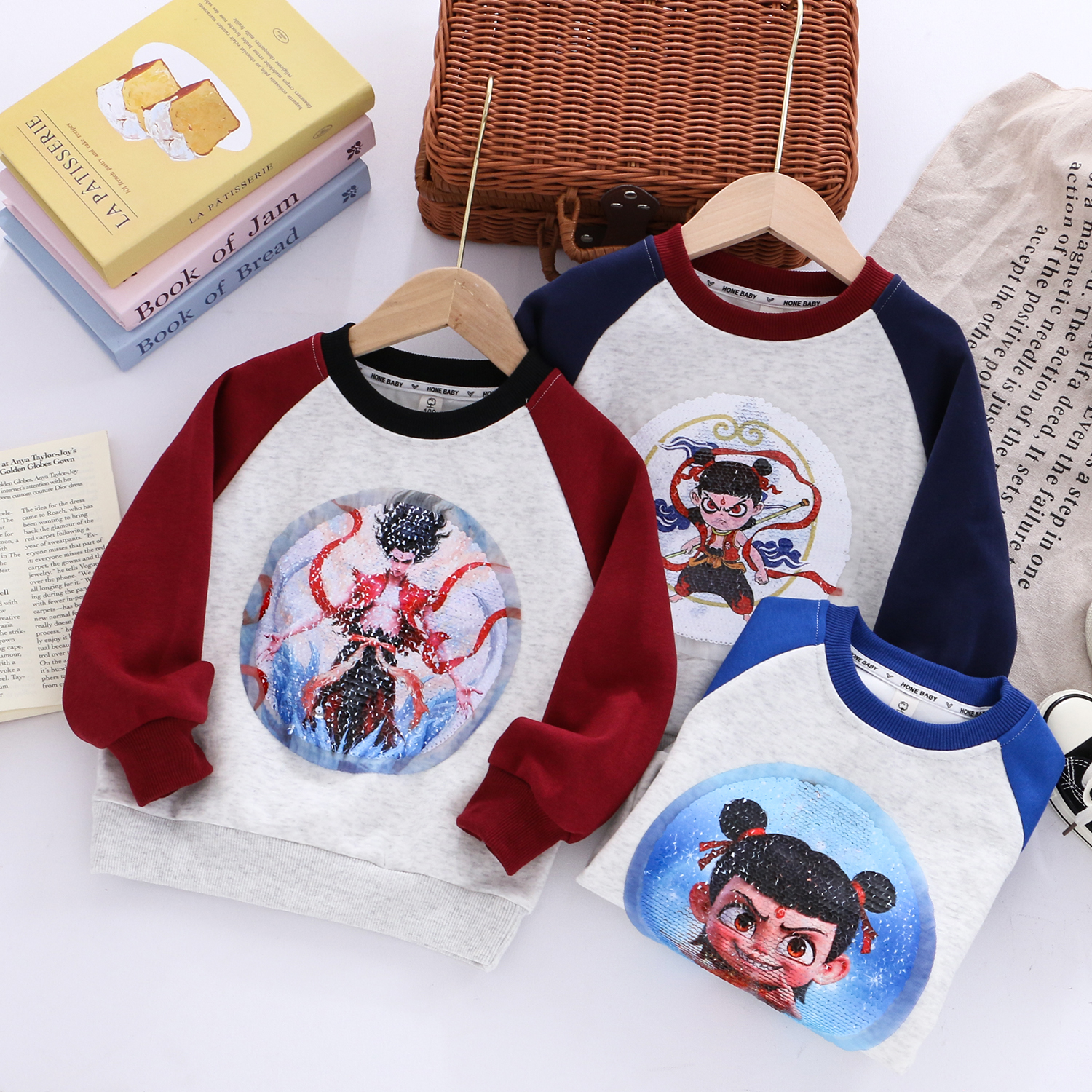 儿童纯棉变色亮片哪吒敖丙卫衣25秋冬装男童女童小孩加绒宽松上衣