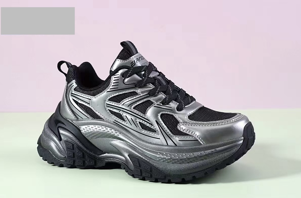 【舞蹈潮流】老爹鞋银色透气增高老爹鞋秋季透气欧若动感风 潮鞋