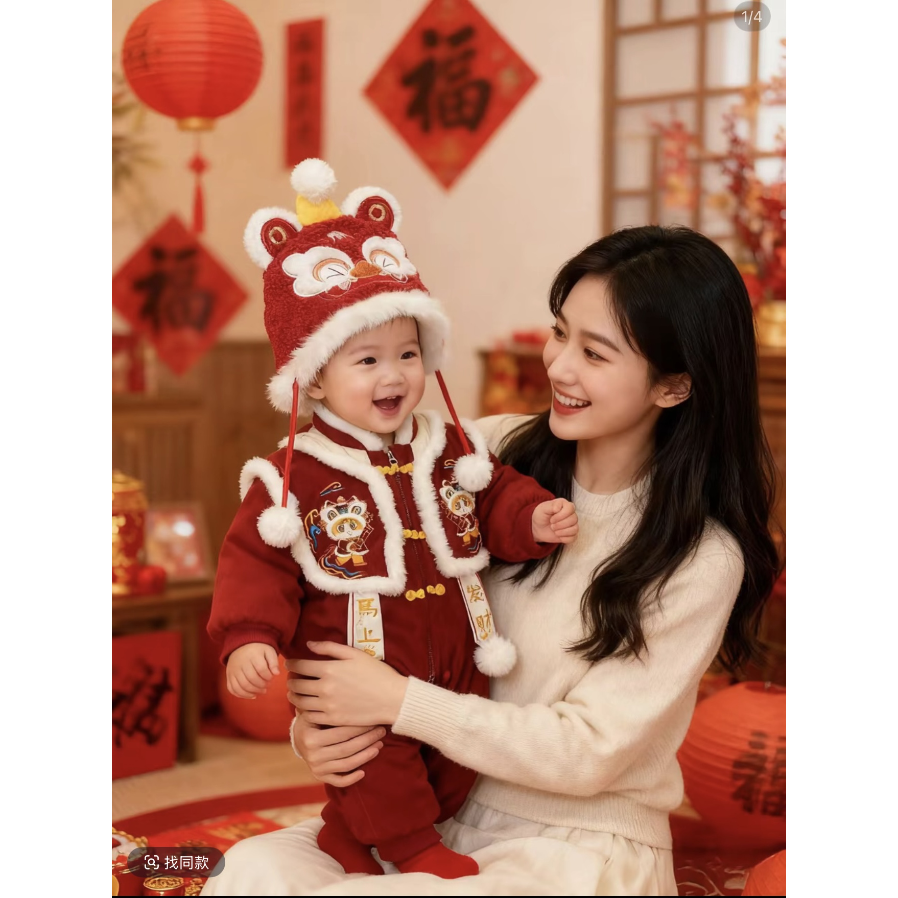 中式婴儿连体衣夹棉加厚抓周礼服周岁男女宝宝新年套装哈衣拜年服