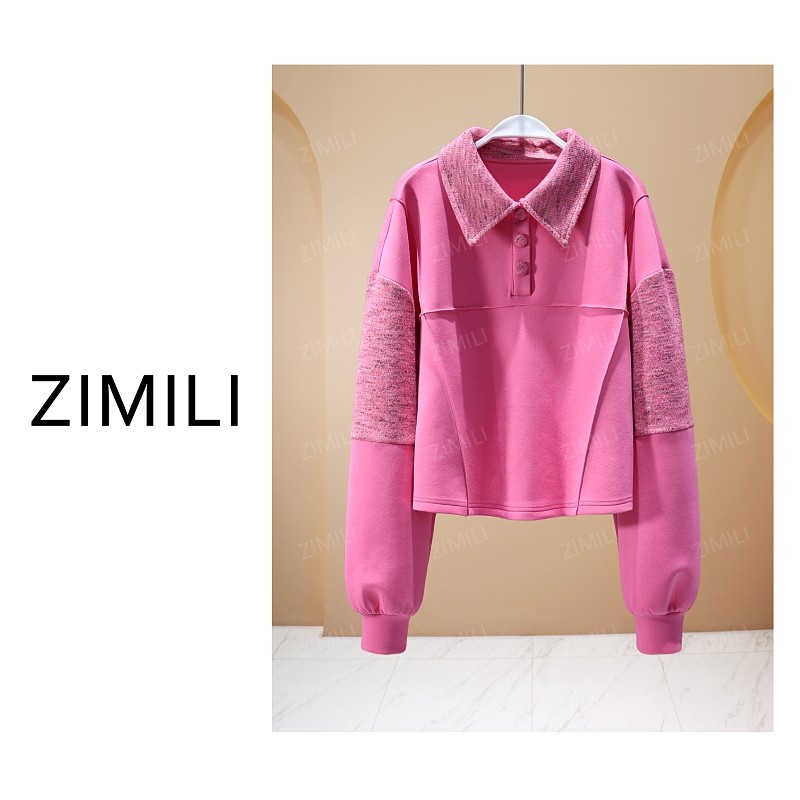 【亮哥欧货女装】冬季热暖绒加厚《胭脂粉》挺括有型撞色卫衣26575-K3