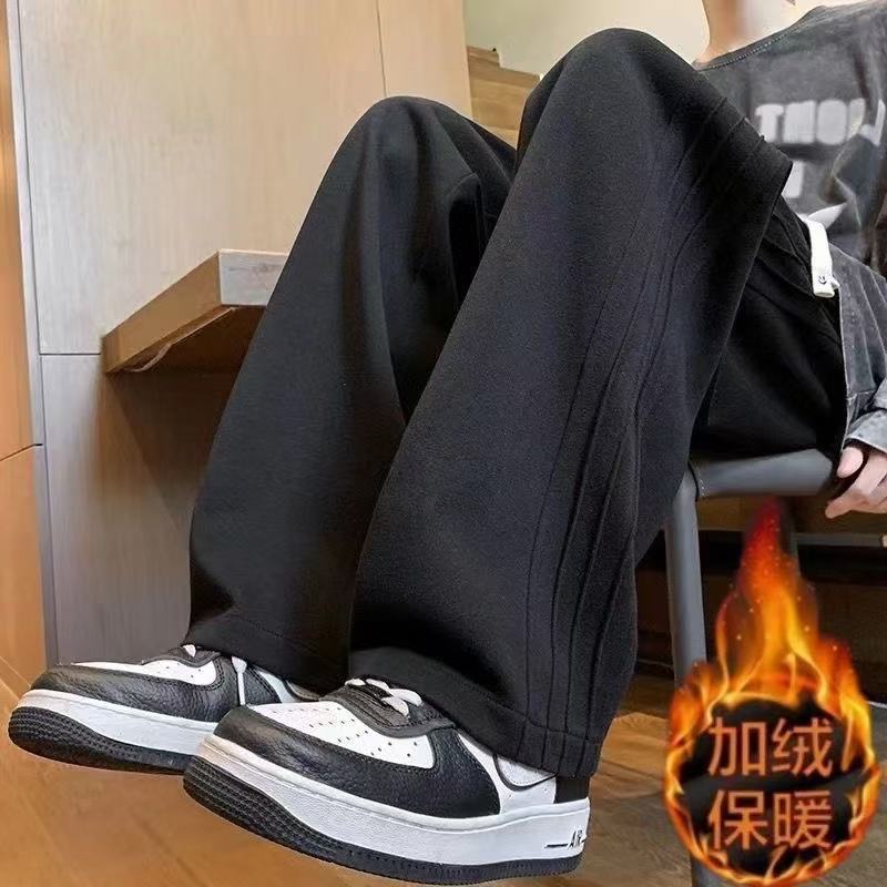 秋冬新款垂感卫裤男百搭潮牌直筒裤美式宽松加绒高街休闲运动长裤