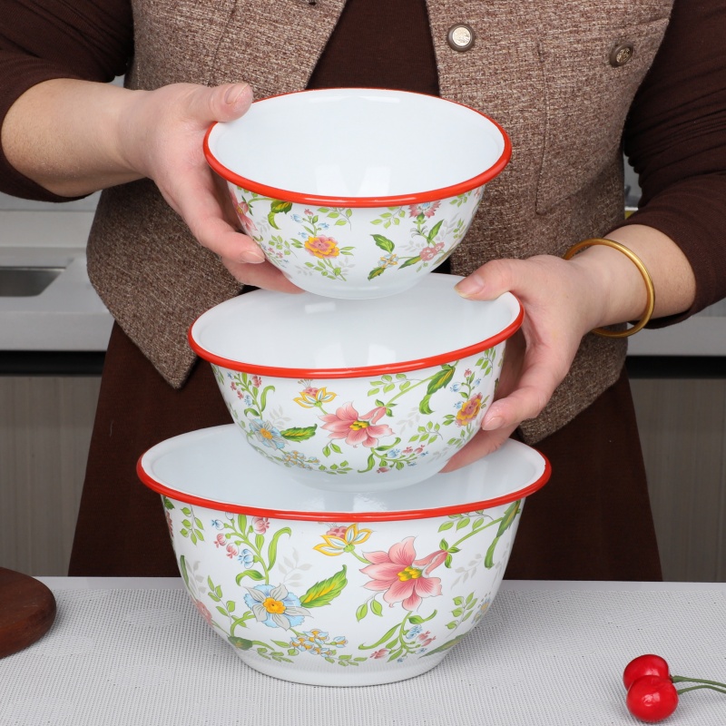 特厚搪瓷深碗珐琅搪瓷碗芳香花米饭碗家用汤碗拌菜盆吃面碗搅拌碗