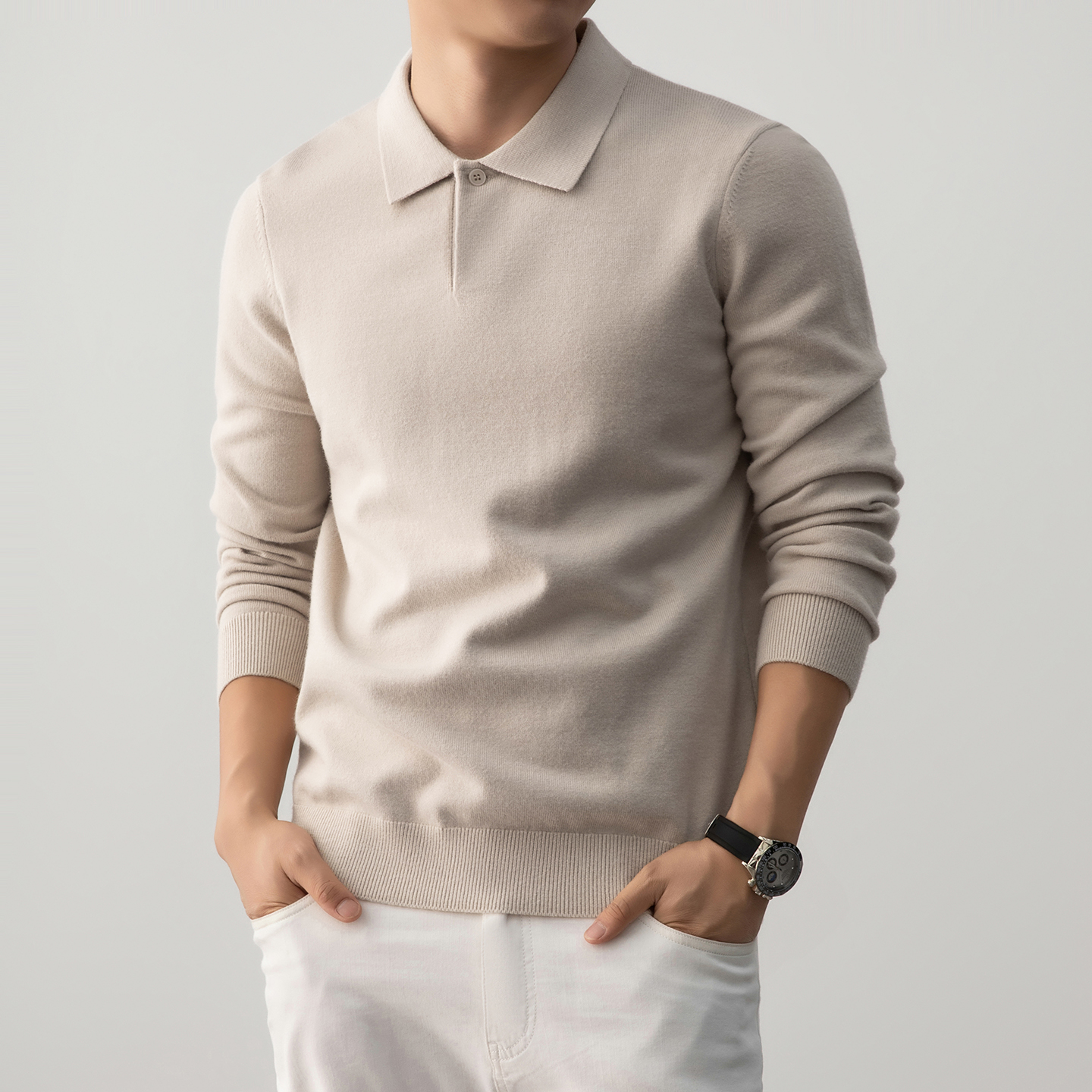 VIATEMSIARY轻商务翻领男士针织衫毛衣秋冬加厚保暖POLO打底衫潮