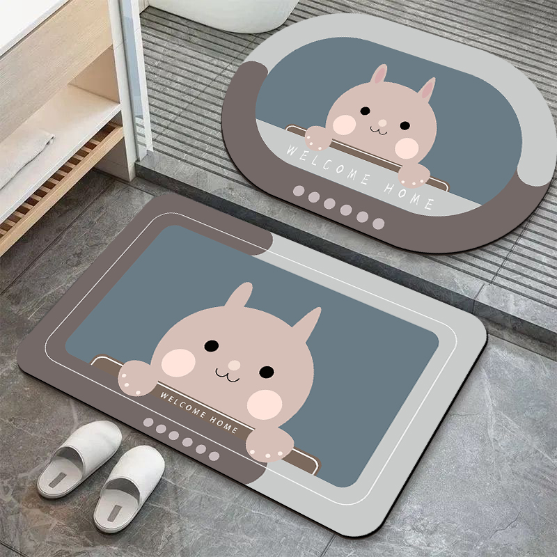 梦动蓝底小兔浴室卫生间防滑门垫家用厨房地垫吸水速干垫卡通脚垫