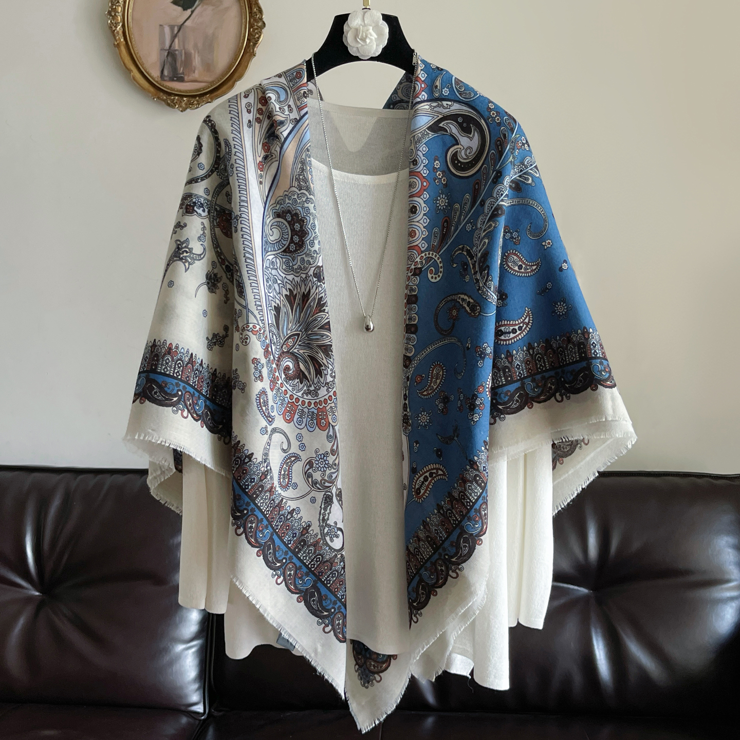 异域风腰果花拼色大方巾130x130女大气柔软棉麻透气围巾空调披肩