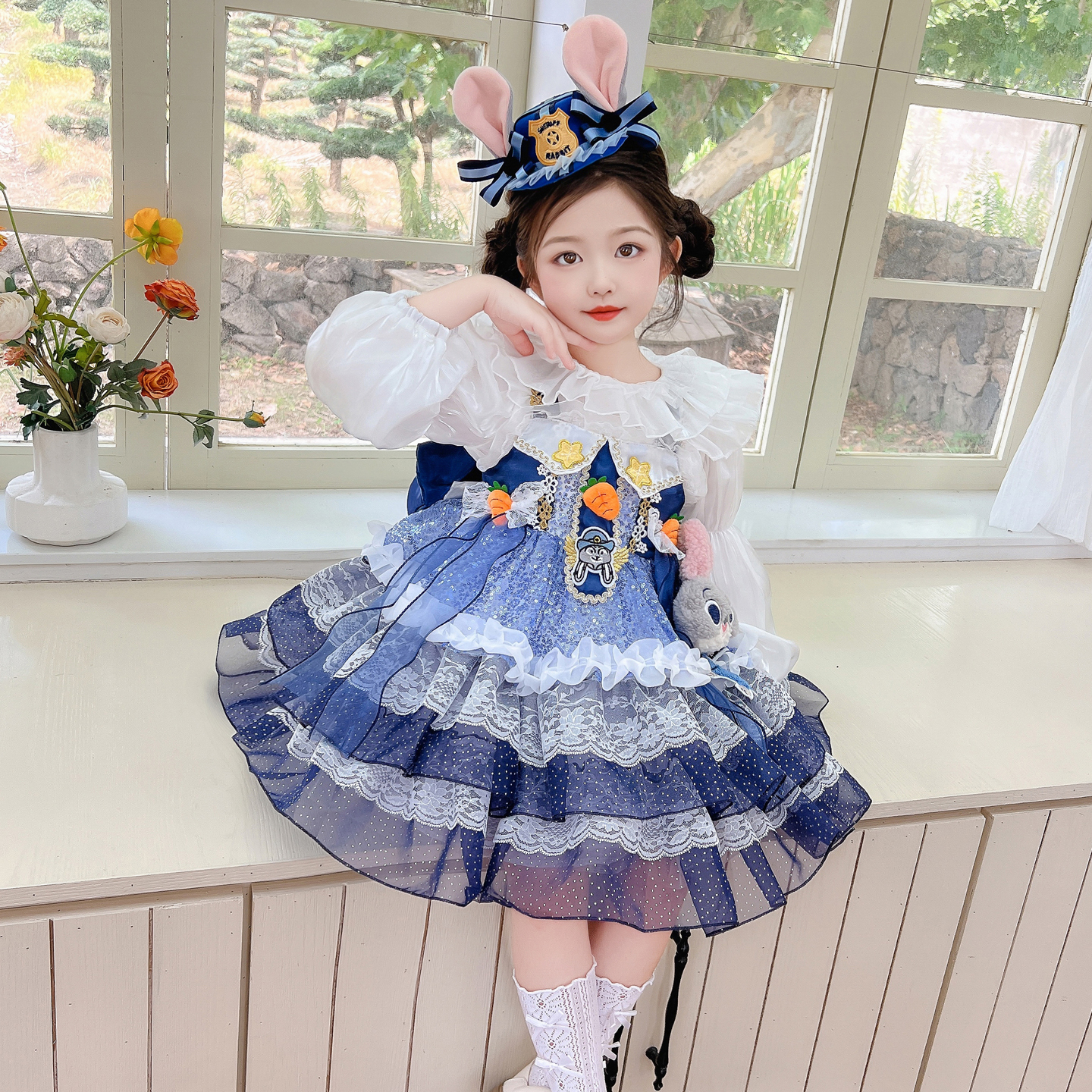 女童连衣裙2025新款儿童装兔子警官衣服四季款女宝宝洛丽塔公主裙