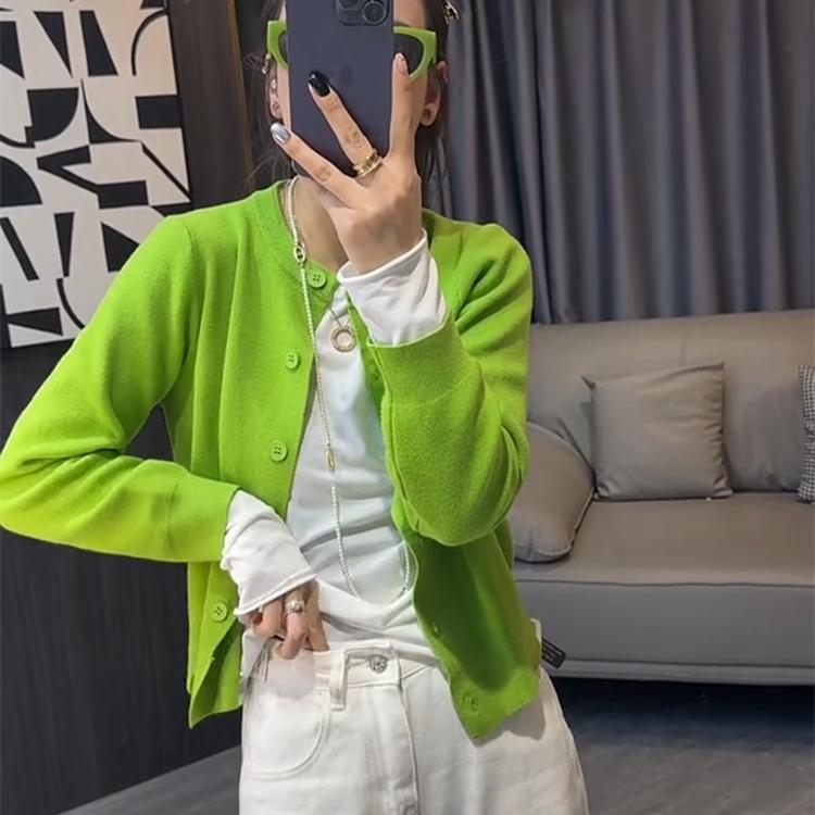 小香风韩系长袖针织开衫外套女2025春季小个子软糯宽松短款上衣潮