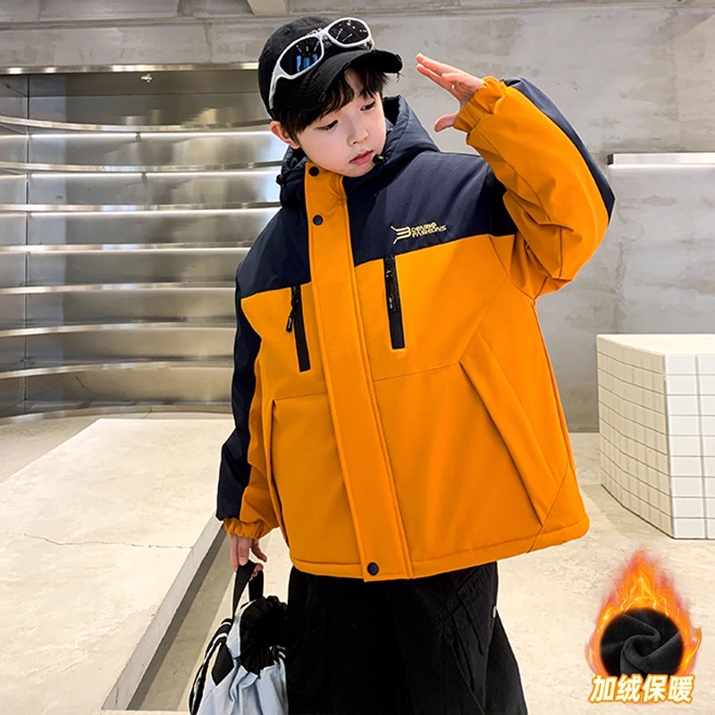 儿童装男童冬装加绒加厚外套2025新款中大童秋冬款夹棉冬季冲锋衣