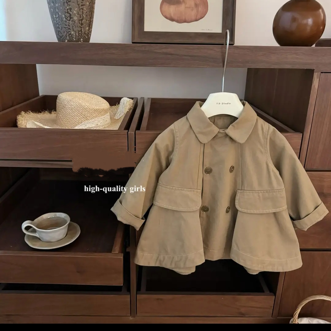 女童韩版洋气甜美风衣外套秋季2025新款风百搭娃娃领中小童外套