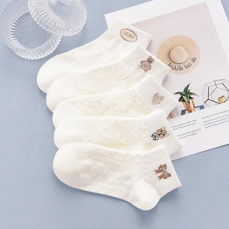 拾桔袜子女棉袜夏季薄款吸汗透气刺绣中筒春秋短筒棉袜运动风短袜