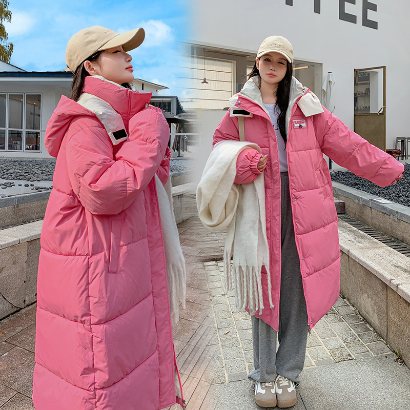 粉色棉衣女长款过膝加厚2025冬季新款棉服棉袄外套宽松面包服