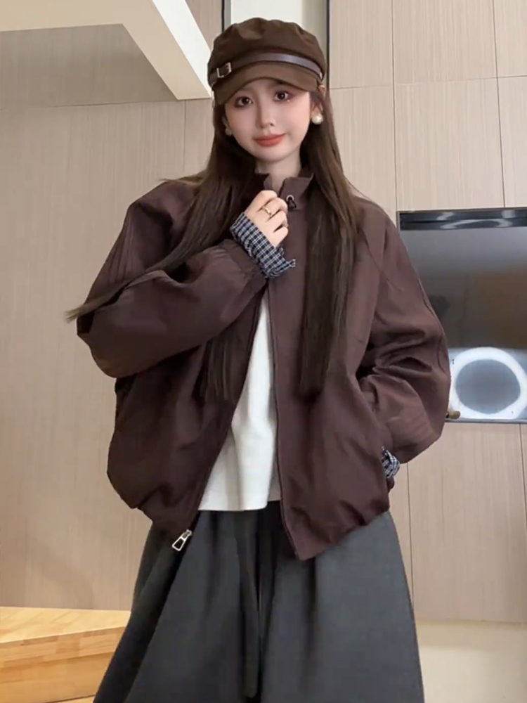 美式哈灵顿外套女秋季2025新款复古休闲宽松立领女款棒球服夹克