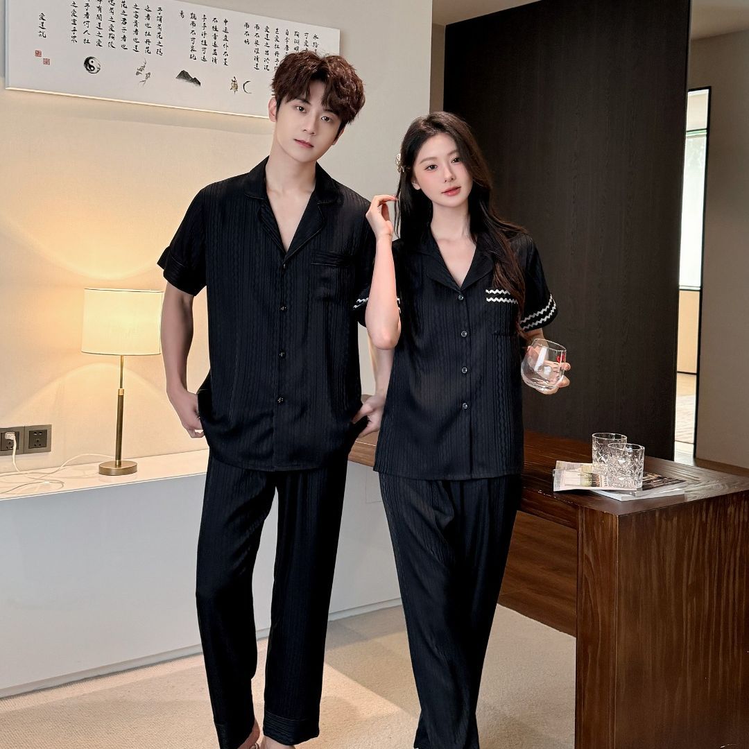 轻奢【高定提花】高端情侣6A柔光软丝夏季薄款睡衣家居