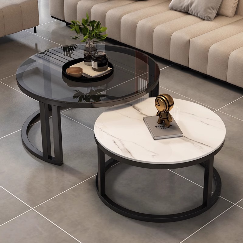 家用岩板客厅茶几2024新款轻奢高级感现代简约网红圆形茶几小户型