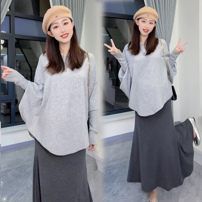 孕妇装秋装不规则长袖毛衣搭配无托腹鱼尾裙网红款春秋冬时尚穿搭