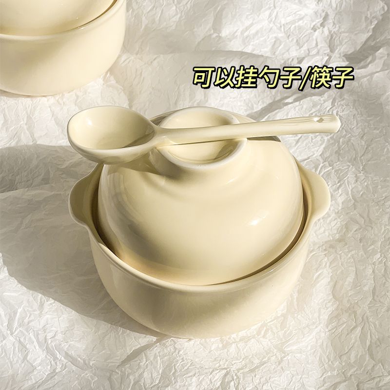 圆形ins风泡面陶瓷碗带盖学生宿舍用酸奶碗可爱餐具碗具汤碗套装