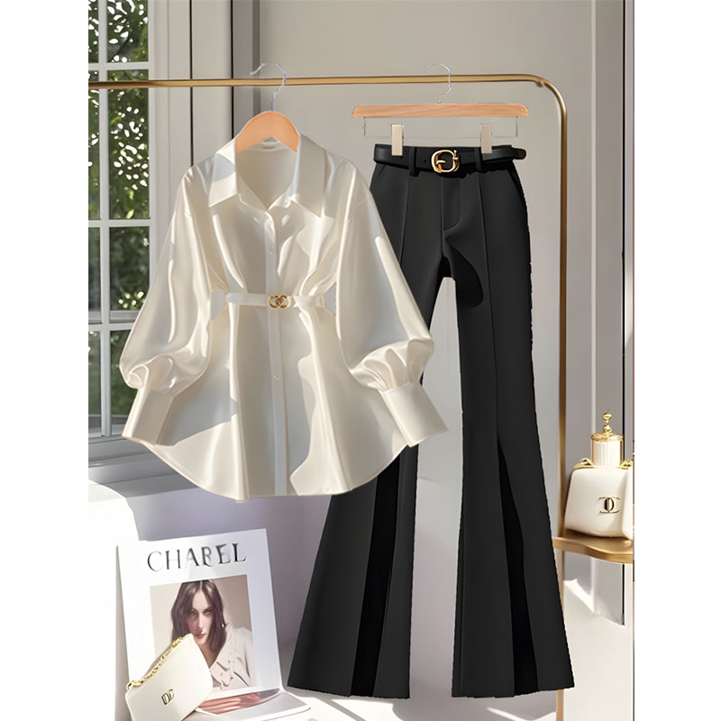 高级感气质时尚百搭收腰衬衫女早秋新款高腰减龄洋气休闲裤两件套
